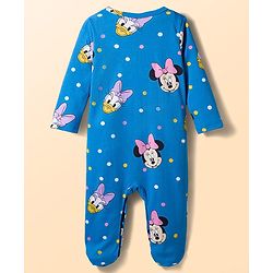 Babyhug Disney Interlock Knit Full Sleeves Footed Sleepsuit With Minnie Mouse Graphics Pack Of 2 - Blue & White