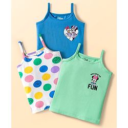 Babyhug Disney Knit Sleeveless Slips with With Minnie Mouse Graphics Pack of 3 - Light Green & Blue