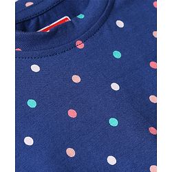 Babyhug Cotton Knit Full Sleeves Co-ords Night Suit with Polka Dot Print - Navy Blue