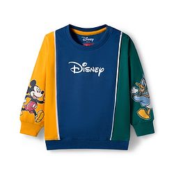 Babyhug Disney Full Sleeve Drop Shoulder Cut & Sew Sweatshirt & Track Pant Set with Mickey & Friends Graphic - Green Blue & Yellow