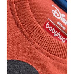 Babyhug Disney Single Jersey Terry Full Sleeve T-Shirt with Jogger Set With Mickey and Friends Graphic - Rust Orange & Blue