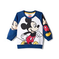 Babyhug Disney Terry Knit Raglan Full Sleeve T-Shirt with Joggers and Mickey Mouse Graphic - Navy Blue