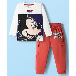Babyhug Disney Single Jersey Knit Full Sleeves Cut & Sew T-Shirt & Lounge Pant Set with Mickey Mouse Graphics - Multicolor