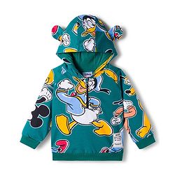 Babyhug Disney Terry Knit Full Sleeve Hooded T-Shirt and Jogger Set with Mickey & Friends and Ear Detailing - Dark Green