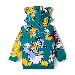 Babyhug Disney Terry Knit Full Sleeve Hooded T-Shirt and Jogger Set with Mickey & Friends and Ear Detailing - Dark Green