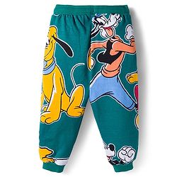 Babyhug Disney Terry Knit Full Sleeve Hooded T-Shirt and Jogger Set with Mickey & Friends and Ear Detailing - Dark Green