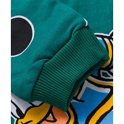Babyhug Disney Terry Knit Full Sleeve Hooded T-Shirt and Jogger Set with Mickey & Friends and Ear Detailing - Dark Green
