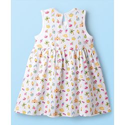 Babyhug Single Jersey Knit Sleeveless Beach Theme & Polka Dot Printed Frocks Pack of 3 - Yellow Pink & White