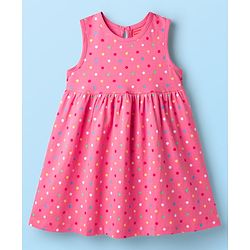 Babyhug Single Jersey Knit Sleeveless Beach Theme & Polka Dot Printed Frocks Pack of 3 - Yellow Pink & White