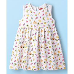 Babyhug Single Jersey Knit Sleeveless Beach Theme & Polka Dot Printed Frocks Pack of 3 - Yellow Pink & White