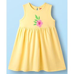 Babyhug Single Jersey Knit Sleeveless Beach Theme & Polka Dot Printed Frocks Pack of 3 - Yellow Pink & White