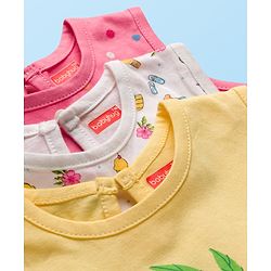 Babyhug Single Jersey Knit Sleeveless Beach Theme & Polka Dot Printed Frocks Pack of 3 - Yellow Pink & White