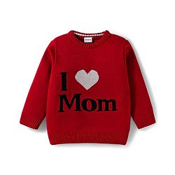 Babyhug Knit Full Sleeves Sweater Set with I love Mom Text Print - Red