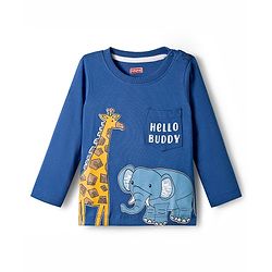 Babyhug Single Jersey Knit Full Sleeves T-Shirt & Lounge Pant Set With Animal Print - Yellow & Blue