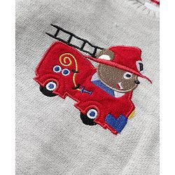Babyhug Knit Full Raglan Sleeves Pullover Sweater Set with Patch Detailing - Red & Grey