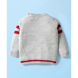 Babyhug Knit Full Raglan Sleeves Pullover Sweater Set with Patch Detailing - Red & Grey