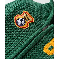 Babyhug Knit Full Sleeves Hooded Front Open Sweater with Patch Detailing & Kangaroo Pocket - Green