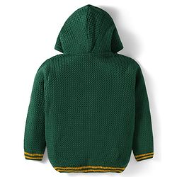 Babyhug Knit Full Sleeves Hooded Front Open Sweater with Patch Detailing & Kangaroo Pocket - Green