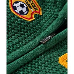 Babyhug Knit Full Sleeves Hooded Front Open Sweater with Patch Detailing & Kangaroo Pocket - Green