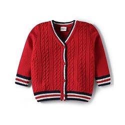 Babyhug Knitted Full Sleeves Front Open Sweater With Cable Knit Design - Red