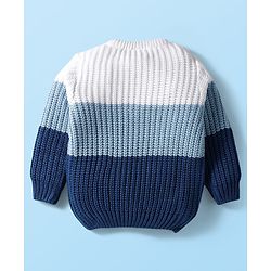 Babyhug Knit Full Sleeves Pullover Sweater with Cable Knit Design & Patch Detailing - Navy Blue & White