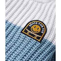 Babyhug Knit Full Sleeves Pullover Sweater with Cable Knit Design & Patch Detailing - Navy Blue & White