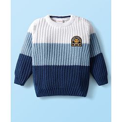 Babyhug Knit Full Sleeves Pullover Sweater with Cable Knit Design & Patch Detailing - Navy Blue & White
