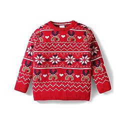 Babyhug Knit Full Sleeves Pullover Sweater with Aztec Design - Red