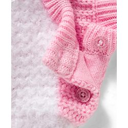 Babyhug Knit Full Sleeves Striped Pullover Sweater with Bow Applique - Pink & White