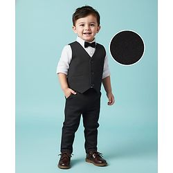 Babyhug Knit Full Sleeves Solid Three Piece Party Suit with Bow - Black
