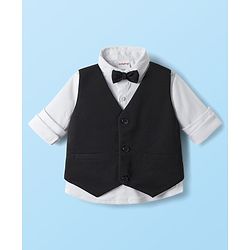 Babyhug Knit Full Sleeves Solid Three Piece Party Suit with Bow - Black