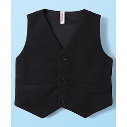 Babyhug Knit Full Sleeves Solid Three Piece Party Suit with Bow - Black