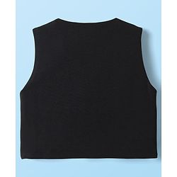 Babyhug Knit Full Sleeves Solid Three Piece Party Suit with Bow - Black
