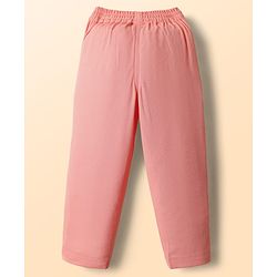 Babyhug Knit Full Sleeves Solid T-Shirt & Pant Set with Attached Waistcoat & Bow Applique - Pink