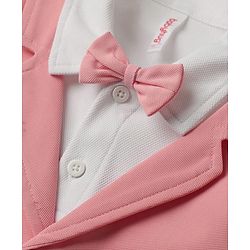 Babyhug Knit Full Sleeves Solid T-Shirt & Pant Set with Attached Waistcoat & Bow Applique - Pink