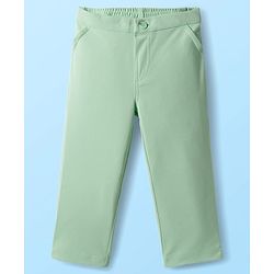 Babyhug Knit Full Sleeves Solid Polo Party T-Shirt & Trouser Set With Bow Applique & Attached Waistcoat - Mint Green & White