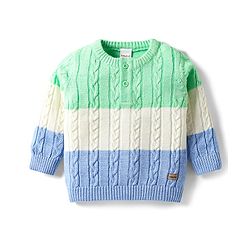 Babyhug Knitted Full Sleeves Pullover Sweater With Cable Knit & Color Block Design - Multicolor