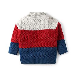 Babyhug Knitted Full Sleeves Turtle Neck Pullover Sweater With Color Block & Cable Knit Design - Multicolor