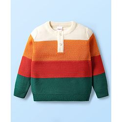 Babyhug Knit Full Sleeves Pullover Sweater with Color Block - Orange