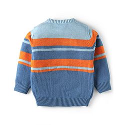 Babyhug Knit Full Sleeves Pullover Sweater Set with Color Block Design & Car Patch - Blue