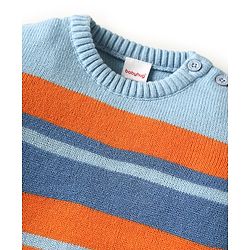 Babyhug Knit Full Sleeves Pullover Sweater Set with Color Block Design & Car Patch - Blue