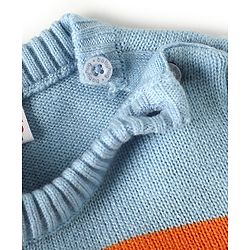 Babyhug Knit Full Sleeves Pullover Sweater Set with Color Block Design & Car Patch - Blue