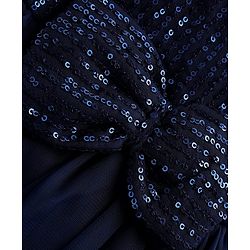 Babyhug Woven Half Sleeves Mesh Party Dress With Sequin Detailing & Bow Applique - Navy Blue