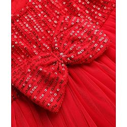 Babyhug Mesh Woven Half Sleeves Flared Partywear Dress With Sequins - Red