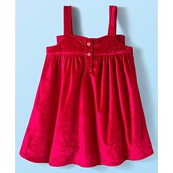 Babyhug Velour Knit Full Sleeves Inner Tee & Party Dress with Bow Applique - Maroon