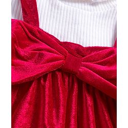 Babyhug Velour Knit Full Sleeves Inner Tee & Party Dress with Bow Applique - Maroon