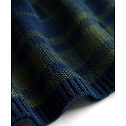 Babyhug Knit Full Sleeves Checkered Woollen Dress with Bow Applique - Navy Blue