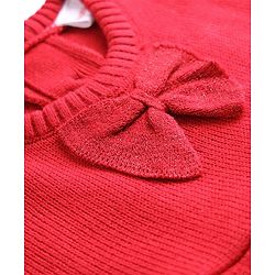 Babyhug Sweater Knit Full Sleeves Woollen Dress With Floral Design & Bow Applique - Red