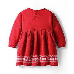 Babyhug Sweater Knit Full Sleeves Woollen Dress With Floral Design & Bow Applique - Red