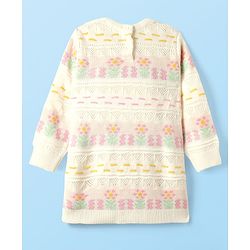 Babyhug Sweater Knit Full Sleeves Woolen Dress with Floral Design - White